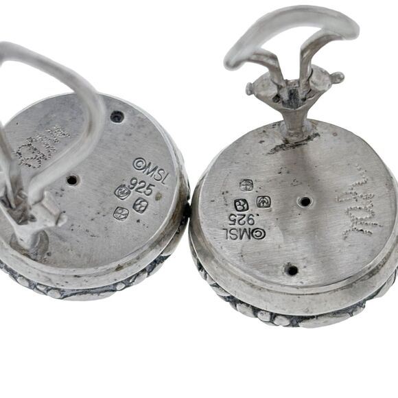 Vintage MSL NAH Sterling Silver 925 Floral Relief Button Clip On Earrings - Picture 6 of 8